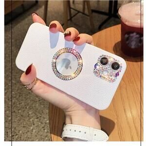 Los Angeles Boutique White Faux Leather Bling Crystal Rhinestone iPhone 13 Pro
